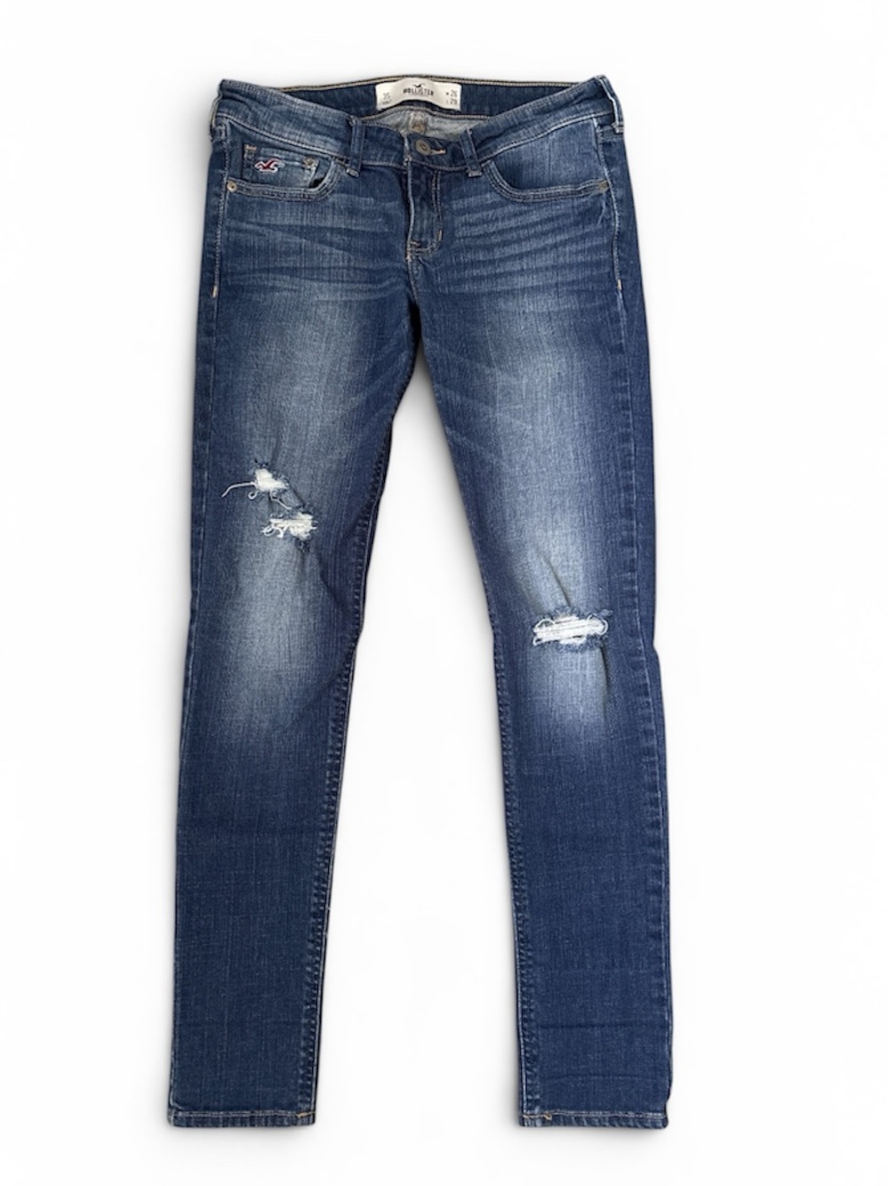 Hollister Women's Ripped Skinny Jeans - Medium Blue Wash